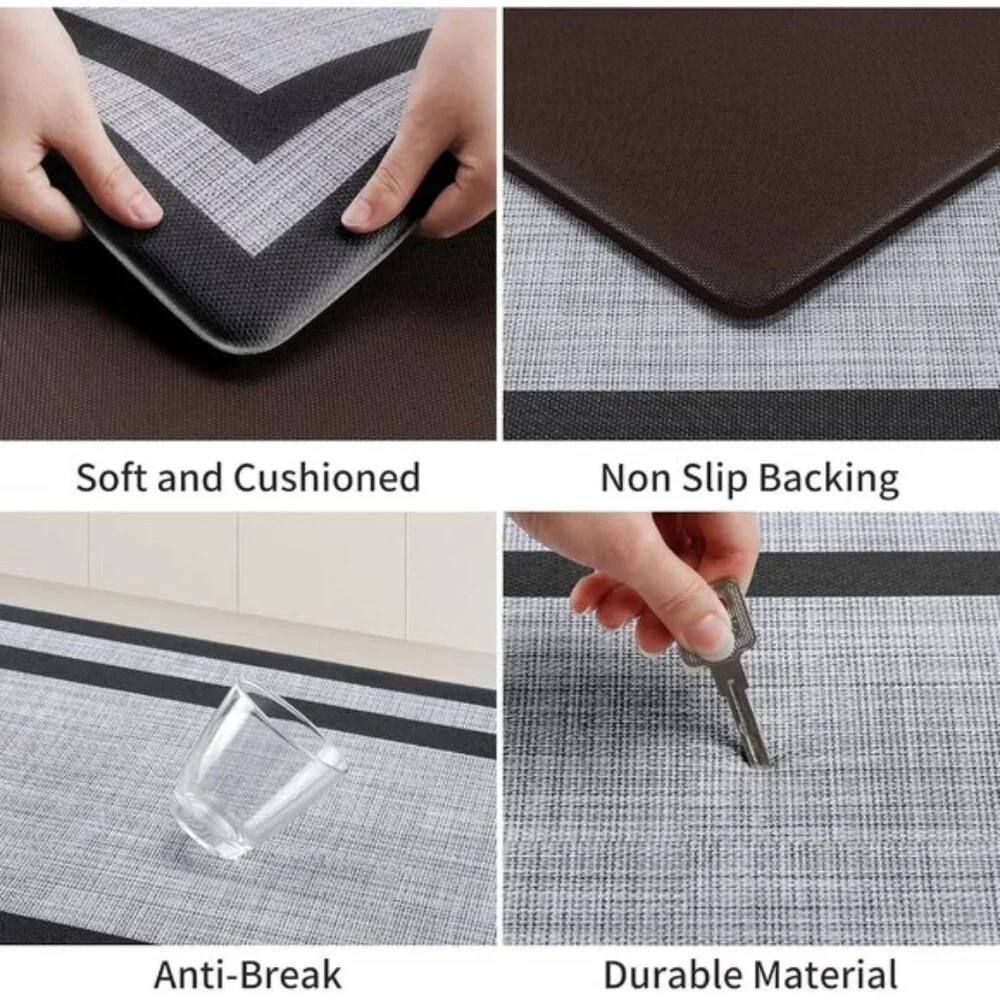 2 Pcs Cushioned Anti-Fatigue Kitchen Mats, Non-Skid Waterproof Rugs, Black/Gray
